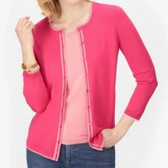 TALBOTS Charming Cardigan Bi Color Pink 3/4 Sleeve Sweater - Picture 1 of 16